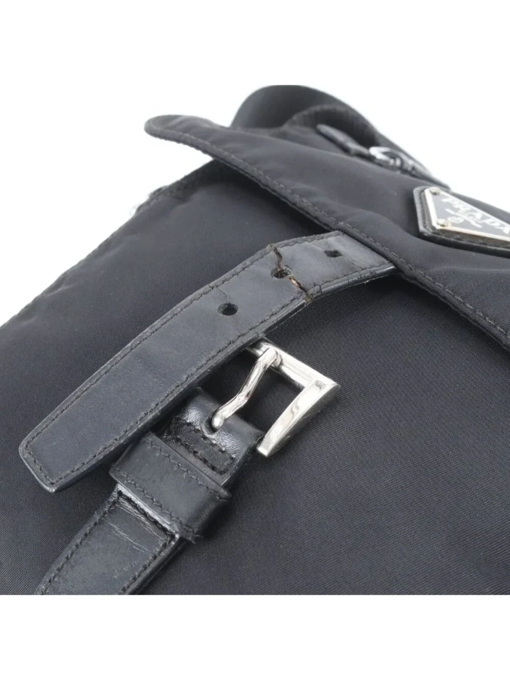 Prada Tessuto Nylon Triangle Logo Leather Shoulder Bag Crossbody Messenger